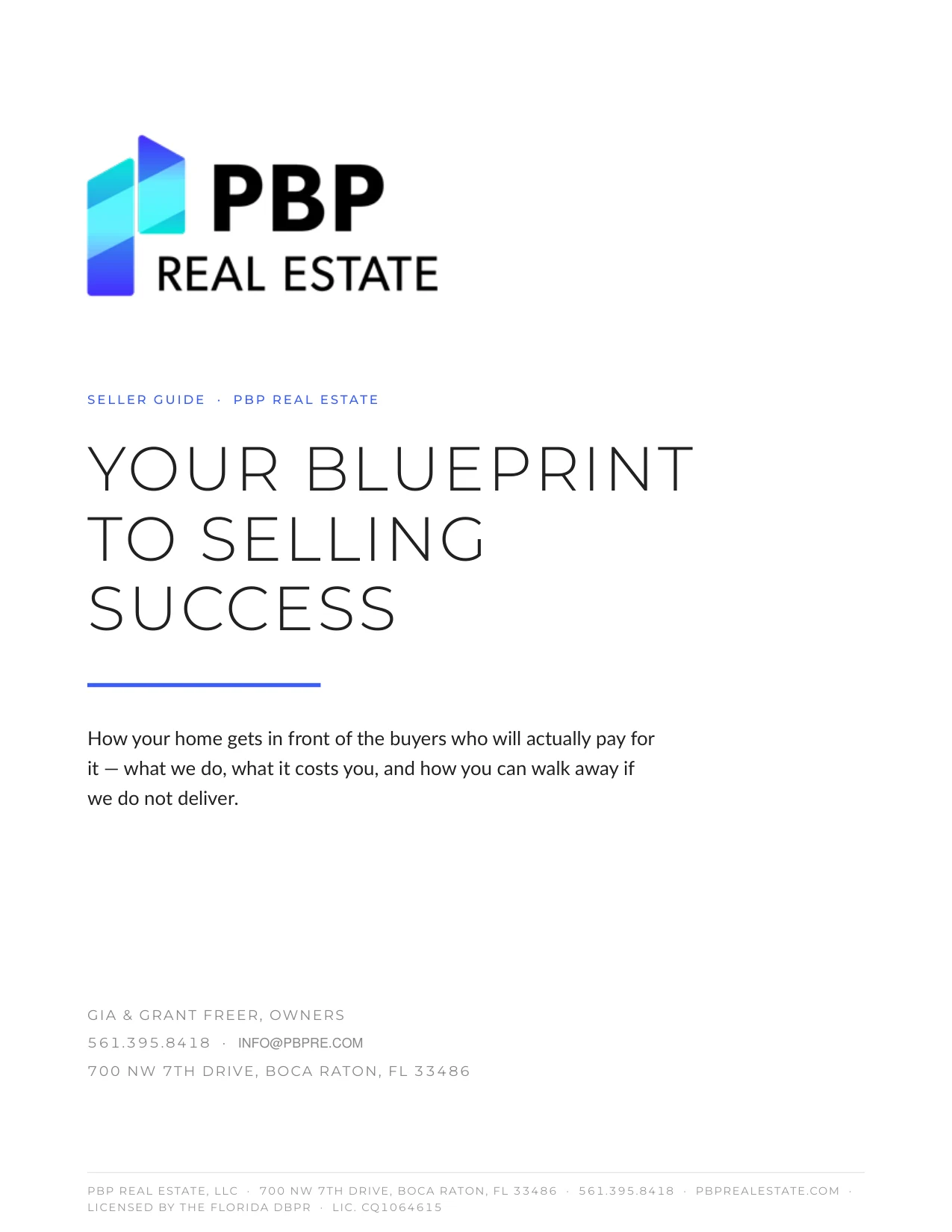 Cover of the PBP Real Estate Blueprint to Home Seller Success guide.